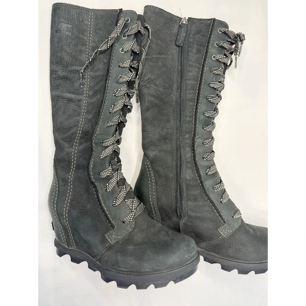 Sorel Joan of Arctic Wedge II Tall Black Leather Waterproof Boots NL2981-010 6.5